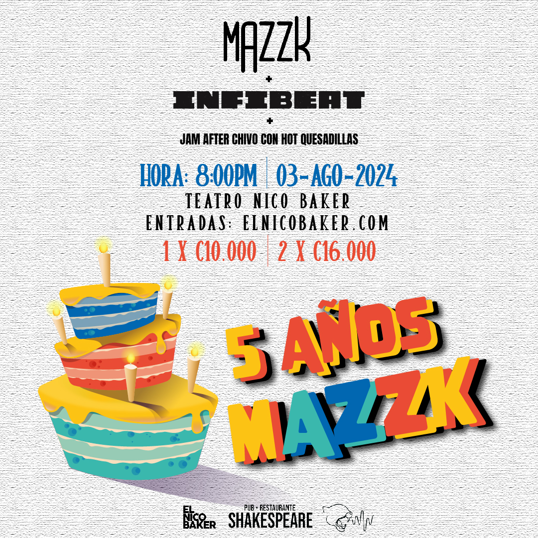 Afiche de Celebración del 5to aniversario de Mazzk - Invitados: Infibeat - Hot Quesadillas Jam