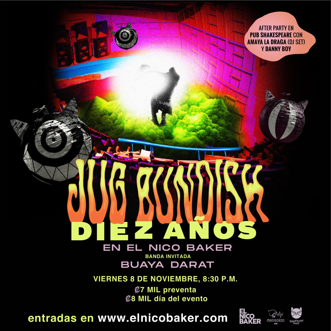 Afiche de Manigordo Audio Presenta: 10mo Aniversario de Jug Bundish - Invitados: Buaya Darat