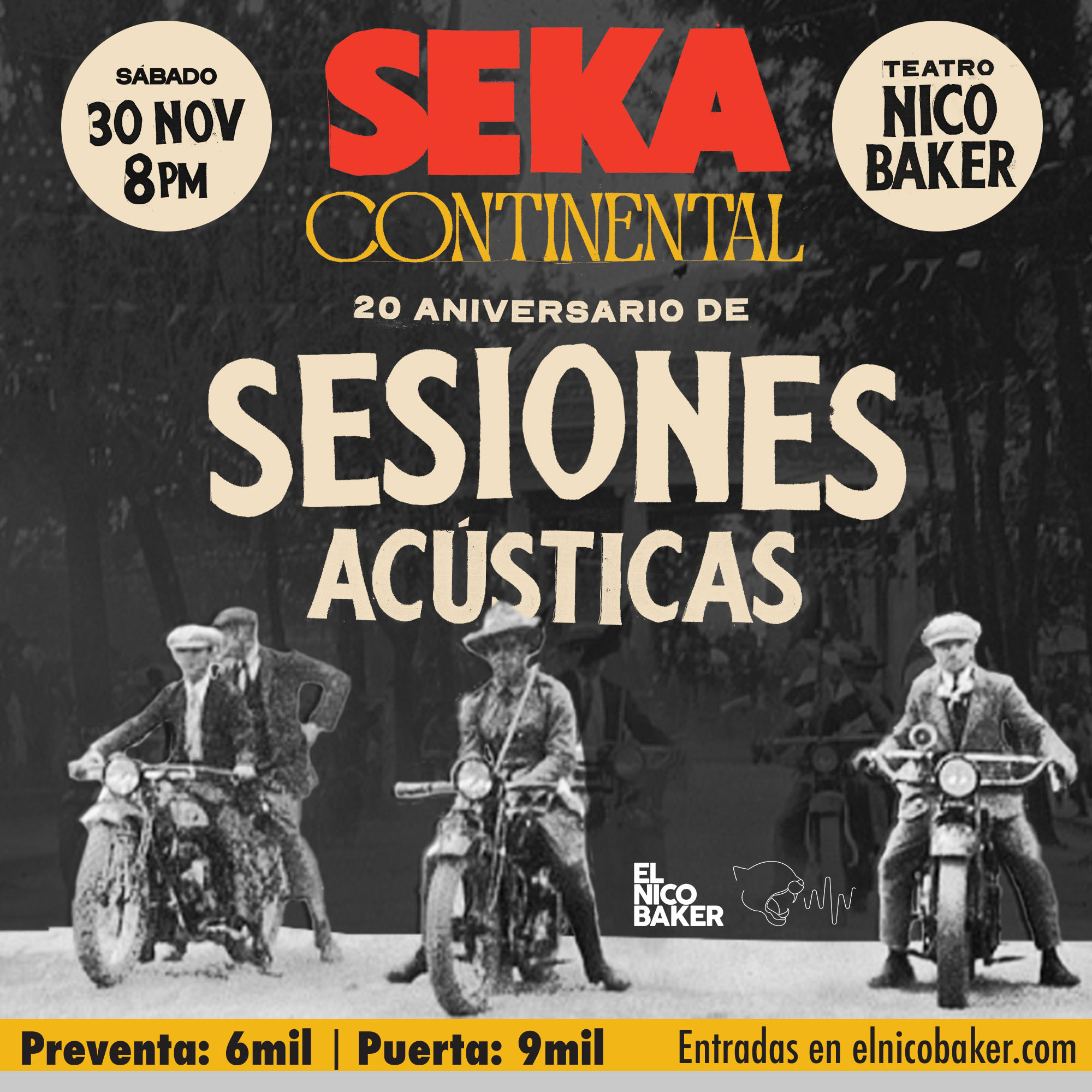 Afiche de Manigordo Audio Presenta: 20 Aniversario de Sesiones Acústicas con Seka y Continental